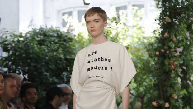 A model wears a creation for the Dior Haute Couture Fall-Winter 2020 fashion collection.