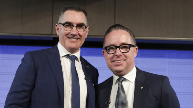 Virgin's Paul Scurrah (left) and Qantas' Alan Joyce. Both are cutting capacity.