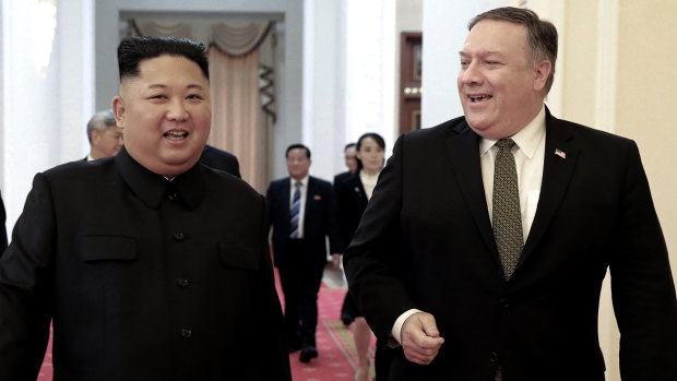 North Korean leader Kim Jong-un and US Secretary of State Mike Pompeo ahead of their meeting in Pyongyang in October 2018.