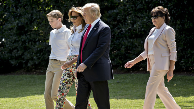 Donald Trump, First Lady Melania Trump, son Barron Trump and Amalia Knavs, mother of Melania Trump on the way to New Jersey for the weekend.