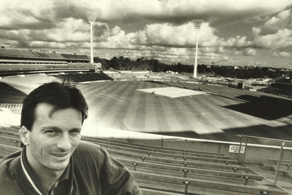 Steve Waugh at the MCG in 1990 as the Great Southern Stand was being built.
