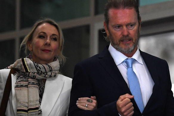 Craig McLachlan and his partner Vanessa Scammell arrive at court on Tuesday.