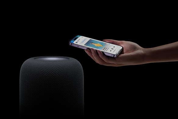 Tapping a recent iPhone on the top of the HomePod can move the music from one device to the other.