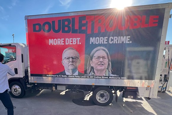 The Coalition advertising campaign which described Anthony Albanese and Victorian Premier Jacinta Allan as “Double Trouble”.