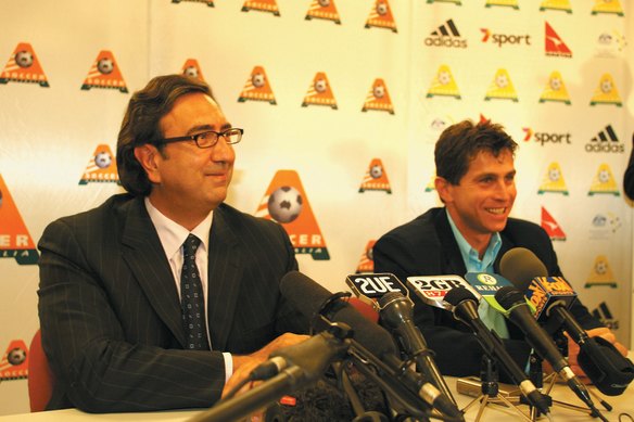 Soccer Australia chairman Remo Nogarotto with Socceroos coach Frank Farina in 2003.