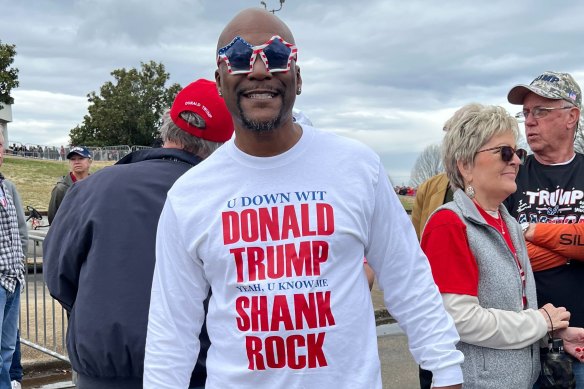 Trump fan Shank Rock at a rally in Rock Hill, South Carolina.