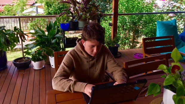 Year 9 student Daniel Graffin studying at home. 
