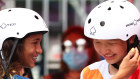 Rayssa Leal of Brazil, 13, and Momiji Nishiya. also 13, during the women’s street skateboard final in Tokyo.