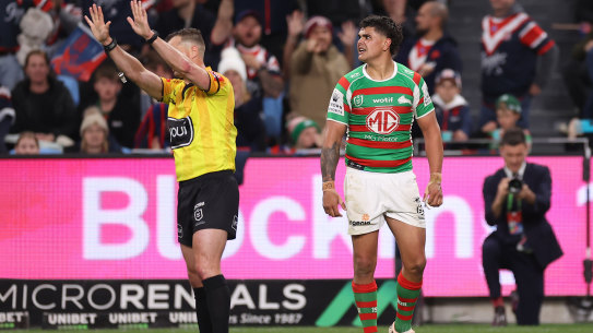 Latrell Mitchell is sent to the sin bin on Friday night.