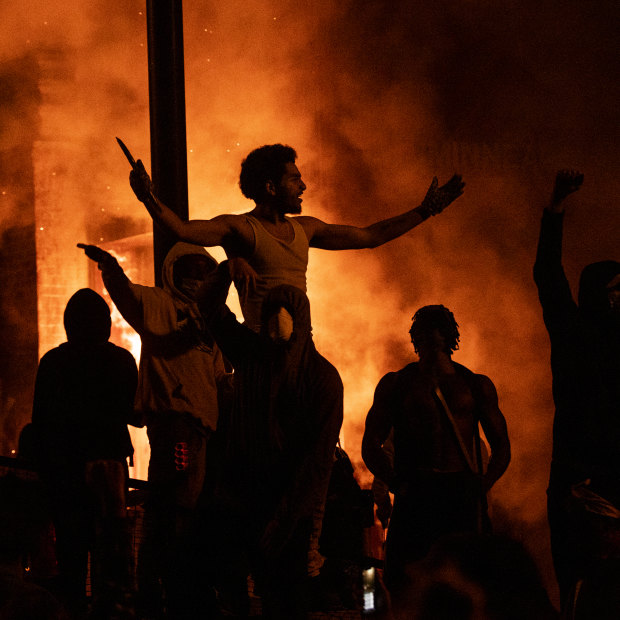 Minneapolis’ Third Police Precinct burns to the ground during the 2020 riots triggered by the police killing of George Floyd. 