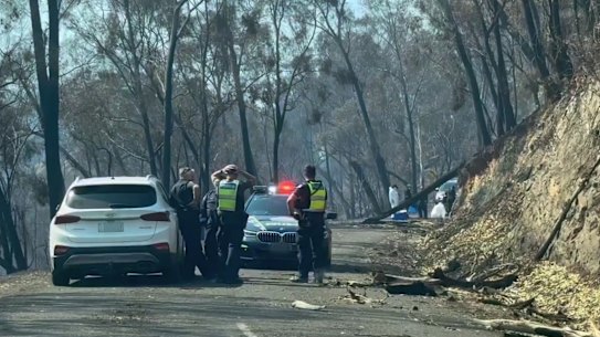 Police found human remains on a fire-affected road near Yarck in central Victoria on Sunday.