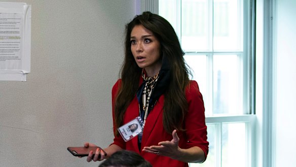 One America News Network reporter Chanel Rion in the White House briefing room. 