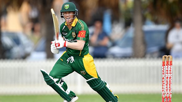 Over the top: Dave Warner was in a particularly devastating mood against St George during his knock of 155 not out. 