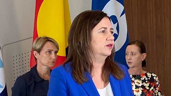 Queensland Deputy Health Officer Dr Sonya Bennett, Premier Annastacia Palaszczuk and Health Minister Yvette D’Ath announce the developments on Saturday morning. 