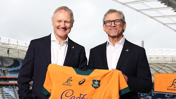 Joe Schmidt and Les Kiss, the current and future Wallabies coaches.