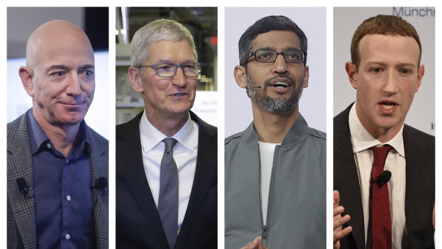 Amazon’s Jeff Bezos, Apple’s Tim Cook, Google’s Sundar Pichai and Facebook’s Mark Zuckerberg. 