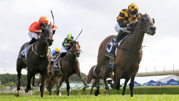 Kerrin McEvoy had a perfect ride aboard Probabeel (right) in the Epsom yesterday.