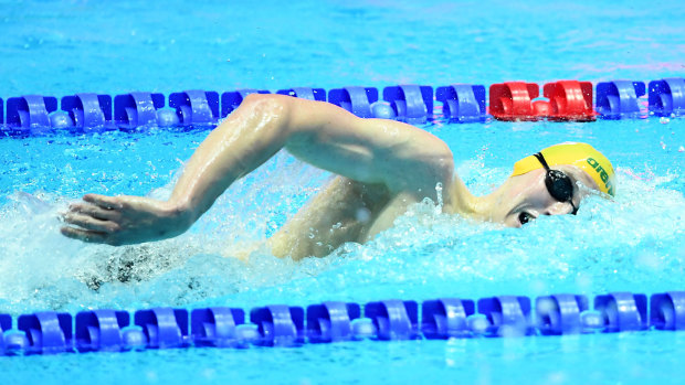 Mack Horton competing in the 400m freestyle final at the world swimming championships.