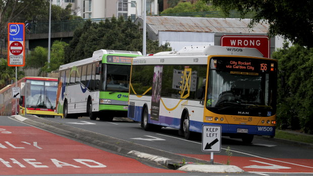 Buses on the Eastern Busway at Woolloongabba.