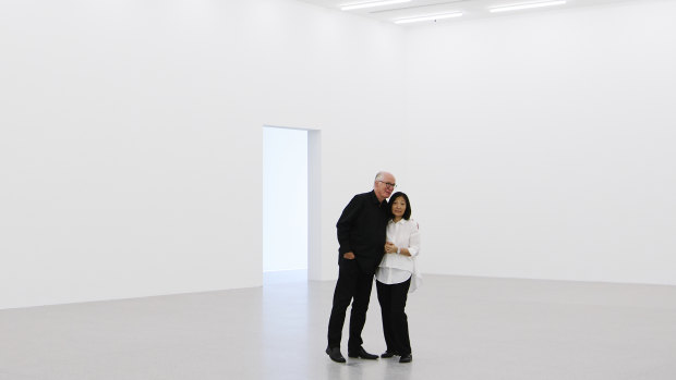 Corbett and Yueji Lyon in the central cube gallery of their new public museum, the Lyon Housemuseum Galleries.