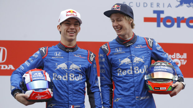 Upgrade: Pierre Gasly (left) with his 2018 Toro Rosso teammate Brendon Hartley.