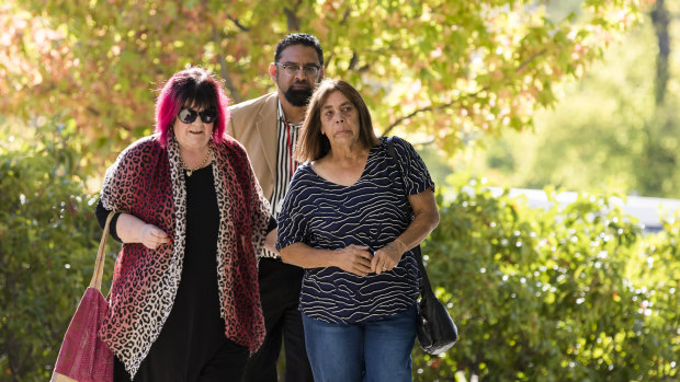 Steven Freeman's mother, Narelle King, right, Winnunga Aboriginal Health Service CEO Julie Tongs, left, arrive at court on Wednesday.