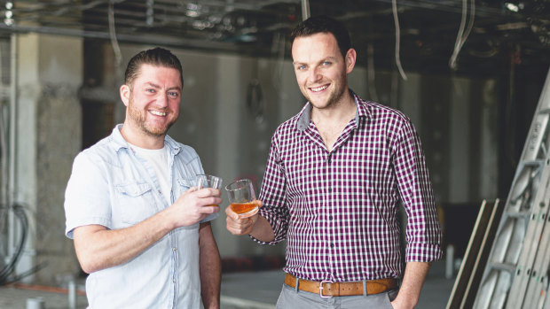 Paul Molony and Lee Behan at The Galway Hooker site prior to it opening next month.
