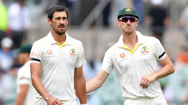 Failure to launch: Mitchell Starc (left) alongside Pat Cummins during the first Test.