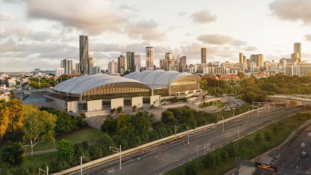 Render of the proposed National Aquatic Centre at Victoria Park. 