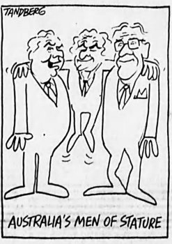 Ron Tandberg cartoon published on June 30, 1992 - Gough Whitlam, Bob Hawke and Malcolm Fraser.