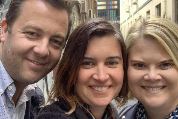 Aimee Shackleton (far right) with her siblings, Luke and Elena, conceived using sperm from the same donor, Sig.