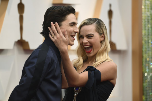 Timothee Chalamet and Margot Robbie on the Oscars red carpet.