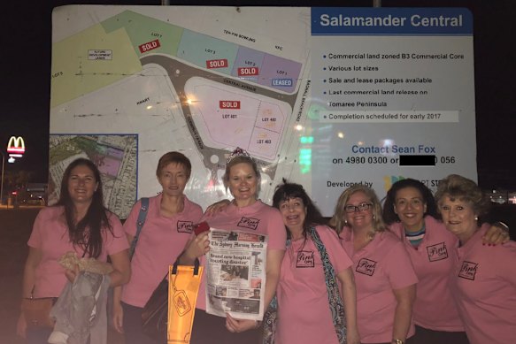 The “Pink Ops” social group on a weekend away marking Roxanne Thornton’s 40th birthday. Gail Connolly is second from the left and Thornton is third from the left. Angela Jones-Blayney is on the right. None of the others in the photo are being investigated by the commission in Operation Navarra.