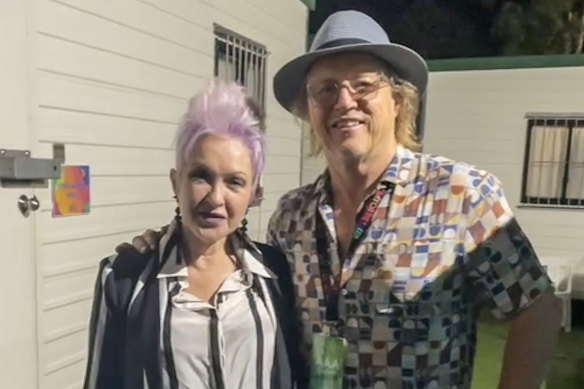 Music promoter Michael Newton with Cyndi Lauper during the ‘A Day On The Green’ tour this year.