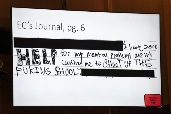 An excerpt from Ethan Crombley's journal was shown in court.