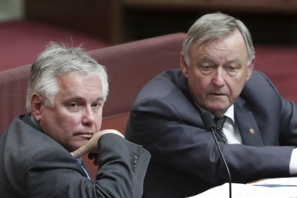 Labor Senator Alex Gallacher, right, with South Australian Senator Rex Patrick, left.