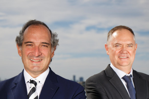 Orocobre CEO Martin Perez De Solay (left) and Galaxy CEO Simon Hay at Galaxy’s office in Perth after finalising details about their $4b merger.