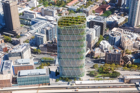 An artist's impression of Atlassian's 40-storey headquarters to be built near Sydney's Central Station.
