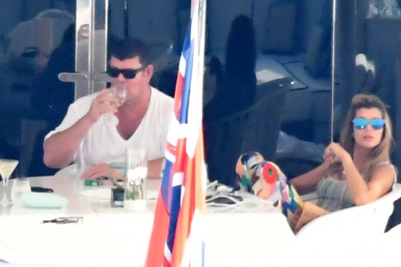 James Packer and Kylie Lim sailing off Capri last weekend.