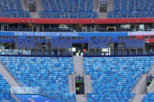 Temporary seating on the St Petersburg Stadium concourse during the 2018 FIFA World Cup in Russia.