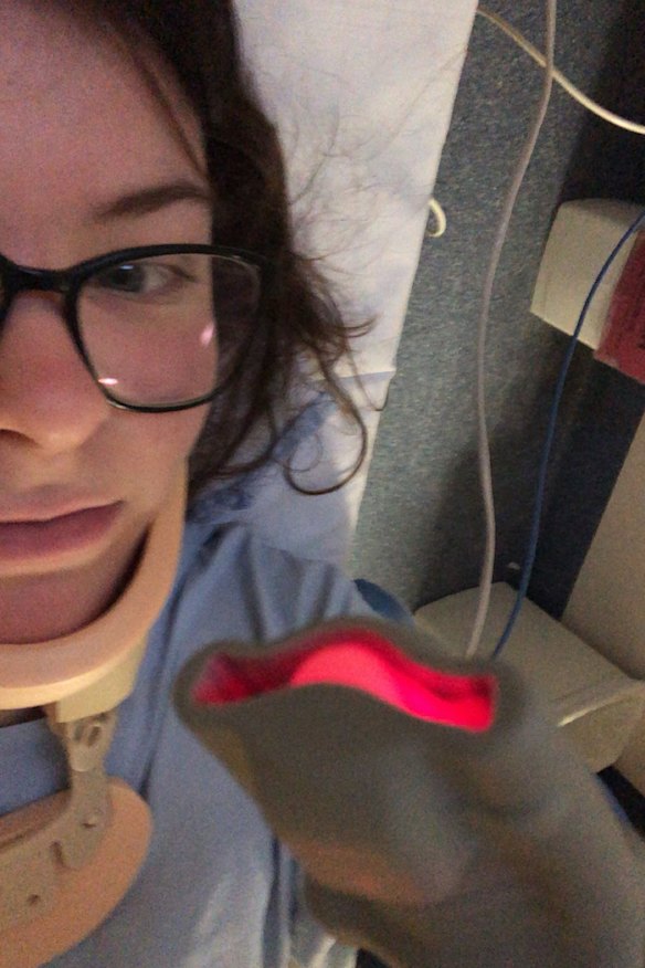 Savannah Jensen in hospital after the crash she was involved in.