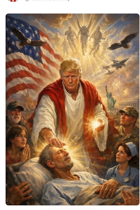 A imagem gerada por IA postada por Trump mostrando-se como uma figura messiânica.