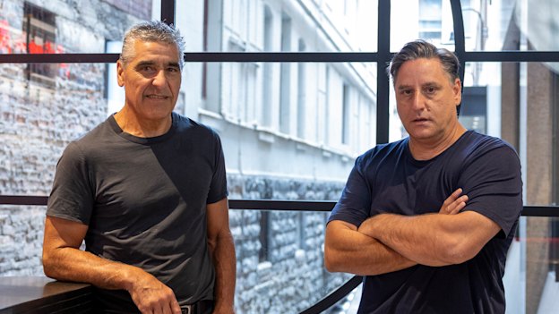 Fabio Angele (left) at Yuri Angele’s Flinders Lane cafe, Brunetti Oro.