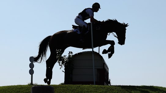 Rose riding Virgil clears a jump during the cross-country eventing on Saturday.