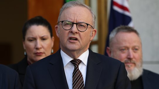 Prime Minister Anthony Albanese unveiling the social media reforms in Canberra on Tuesday.