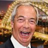Nigel Farage and Sarah Pochin of the Reform Party celebrate as the latter is declared the winner of the Runcorn and Helsby byelection.