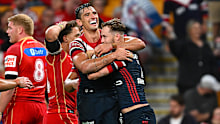 Sam Walker celebrates a try.