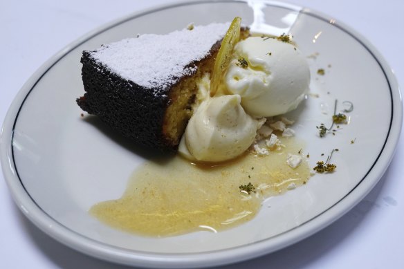 Torta bianco, a perfectly moist almond cake that comes doused in Strega. 