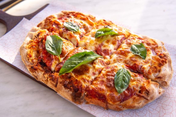 Spicy “picante” pinsa, pictured during golden hour.