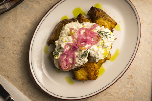 Gzik, a dish of smashed potatoes, fresh sour cheese, radish and cucumber.